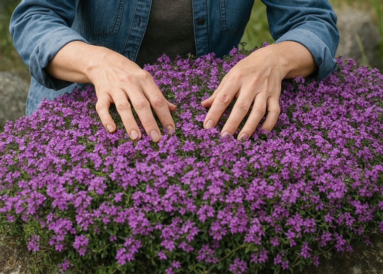 Smalbladet Timian, Thymus Serphyllum, krybende staude til stenbede